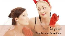  Presentation with devil angel - Beautiful presentation theme featuring halloween party invitation - picture of angel and devil backdrop and a coral colored foreground