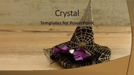  Presentation with invitation party - Cool new PPT theme with halloween party invitation - small witch hat with golden backdrop and a coral colored foreground