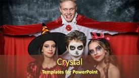  Presentation with vampire - Presentation design with halloween-party-teenage-friends background and a tawny brown colored foreground