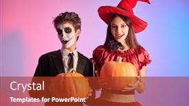  Presentation with teenagers - Theme featuring halloween-party-two-cheerful-teenagers background and a  colored foreground