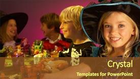  Presentation with party - Beautiful presentation theme featuring halloween party with children having backdrop and a tawny brown colored foreground