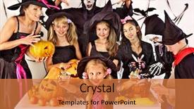  Presentation with halloween - Theme enhanced with halloween party with children holding background and a coral colored foreground