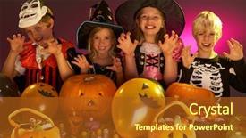  Presentation with world children culture - Colorful PPT theme enhanced with halloween party with children wearing backdrop and a tawny brown colored foreground