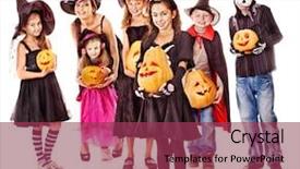  Presentation with halloween - Cool new PPT layouts with halloween party with group children holding carving pumpkin backdrop and a violet colored foreground