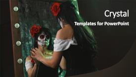  Presentation with makeup brushes and make up - Presentation theme enhanced with halloween photo of witch woman background and a dark gray colored foreground