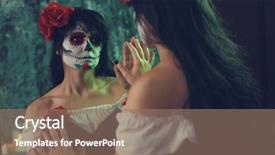  Presentation with zombie - Presentation theme having halloween picture of girl background and a coral colored foreground