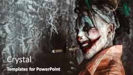  Presentation with zombie - Cool new presentation theme with halloween portrait of a disgusting clown man stained in blood over dark background male zombie clown horror thriller film backdrop and a wine colored foreground