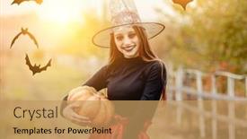  Presentation with teenage girl - Presentation design having halloween-portrait-of-teenage-girl background and a coral colored foreground
