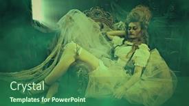  Presentation with ghost - Beautiful slides featuring halloween-portrait-of-the-dead backdrop and a ocean colored foreground