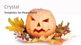  Presentation with autumn leaves - Presentation design enhanced with pumpkin and autumn leaves isolated background and a sky blue colored foreground