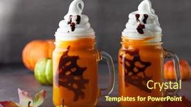  Presentation with cocktail party - PPT theme featuring halloween-pumpkin-cocktail-with-whipped background and a tawny brown colored foreground
