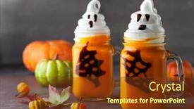  Presentation with cocktail party - Colorful PPT theme enhanced with halloween-pumpkin-cocktail-with-whipped backdrop and a tawny brown colored foreground