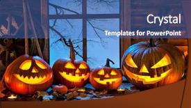  Presentation with lantern - Colorful PPT theme enhanced with halloween pumpkin head jack lantern backdrop and a teal colored foreground