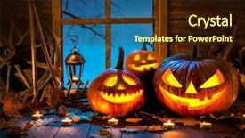  Presentation with book burning candles and purple - Audience pleasing presentation consisting of halloween pumpkin head jack lantern backdrop and a wine colored foreground