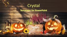  Presentation with lantern - PPT theme with halloween pumpkin head jack-o-lantern on wooden background background and a tawny brown colored foreground