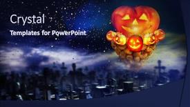  Presentation with night sky - Presentation design with halloween-pumpkin-in-graveyard-concept background and a navy blue colored foreground