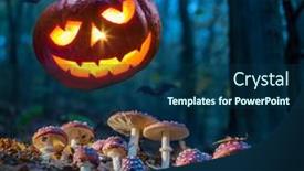 Presentation with dark forest - Presentation theme with halloween-pumpkin-levitates-over background and a navy blue colored foreground