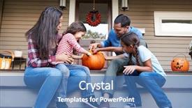  Presentation with halloween - Slide deck enhanced with halloween pumpkin on house steps background and a teal colored foreground