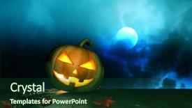  Presentation with halloween - Audience pleasing PPT theme consisting of halloween pumpkin on wooden table backdrop and a tawny brown colored foreground