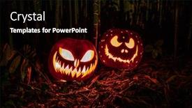  Presentation with lanterns - Amazing PPT theme having halloween-pumpkins-lanterns-with-scary backdrop and a black colored foreground