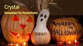  Presentation with spooky halloween graveyard dark - Colorful PPT layouts enhanced with halloween pumpkins on dark background backdrop and a tawny brown colored foreground
