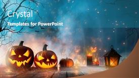  Presentation with fog - Beautiful slide deck featuring halloween-pumpkins-on-dark-spooky backdrop and a teal colored foreground