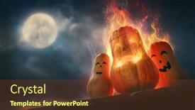 Presentation with night sky moon - Presentation theme featuring halloween-pumpkins-with-fire background and a tawny brown colored foreground