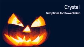  Presentation with scary halloween - Audience pleasing slides consisting of halloween scary face pumpkin filtered image processed vintage effect backdrop and a navy blue colored foreground