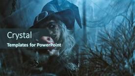  Presentation with black magic - Colorful theme enhanced with halloween-scary-old-witch-holds backdrop and a ocean colored foreground