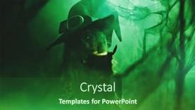  Presentation with scary halloween - PPT theme consisting of halloween-scary-old-witch-holds background and a forest green colored foreground