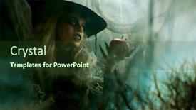  Presentation with scary forest - Slide set featuring halloween-scary-old-witch-holds background and a tawny brown colored foreground