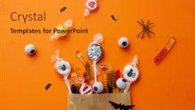  Presentation with sweets - Presentation theme having halloween-sweets-and-holiday-concept background and a gold colored foreground