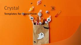  Presentation with paper bag - Beautiful slide set featuring halloween-sweets-and-holiday-concept backdrop and a gold colored foreground