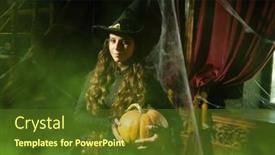  Presentation with hair dress - Presentation theme with halloween-time-pretty-young-witch background and a tawny brown colored foreground