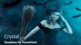  Presentation with scary halloween - PPT theme with halloween-witch-a-scary-young background and a navy blue colored foreground