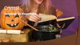  Presentation with poison - Colorful presentation theme enhanced with halloween witch preparing poison soup in her cauldron on color background backdrop and a red colored foreground