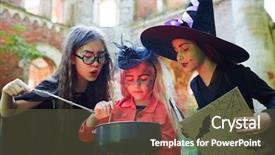  Presentation with black magic - PPT theme enhanced with halloween witches saying black magic background and a tawny brown colored foreground