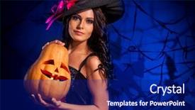  Presentation with black children - Audience pleasing presentation theme consisting of hallowen - halloween pumpkin in witch woman backdrop and a navy blue colored foreground