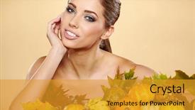  Presentation with autumn leaves - Amazing presentation theme having hallowen - woman with autumn pumpkin backdrop and a  colored foreground