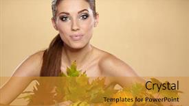  Presentation with autumn leaves - Beautiful slide deck featuring hallowen - woman with autumn pumpkin backdrop and a  colored foreground