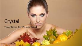  Presentation with fall leaves border autumn - Beautiful slide set featuring hallowen - woman with autumn pumpkin backdrop and a coral colored foreground