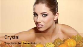  Presentation with fall leaves border autumn - Audience pleasing presentation design consisting of hallowen - woman with autumn pumpkin backdrop and a  colored foreground