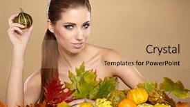  Presentation with multicolored autumn leaves orange yellow red - Presentation theme featuring hallowen - woman with autumn pumpkin background and a  colored foreground