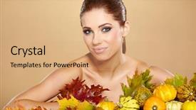  Presentation with autumn leaves - Slides having hallowen - woman with autumn pumpkin background and a  colored foreground