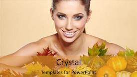  Presentation with autumn leaves falling - Cool new slides with hallowen - woman with autumn pumpkin backdrop and a  colored foreground
