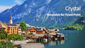  Presentation with green lake - Beautiful theme featuring hallstatt austria antique famous village backdrop and a teal colored foreground