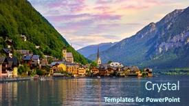  Presentation with church blue - PPT theme consisting of hallstatt-austria-lake-hallstattersee background and a ocean colored foreground