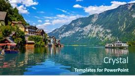  Presentation with postcard - Beautiful slide set featuring hallstatt-austria-lakeside-town backdrop and a ocean colored foreground