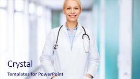  Presentation with medical smiling doctor - Slide set consisting of hospital hallway - healthcare and medicine concept background and a sky blue colored foreground