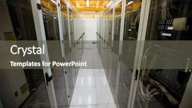  Presentation with server room - Amazing theme having hallway with a row of servers in server room backdrop and a dark gray colored foreground